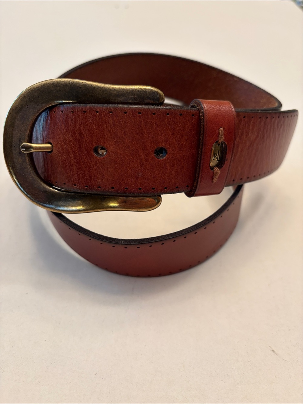 Lauren Ralph Lauren Tan Leather Belt. Size M. Brass Buckle